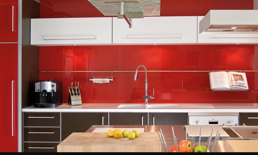 Revestimento de Vidro para Cozinha Vermelho